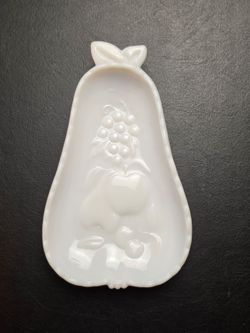 Hazel Atlas 8" Embossed White Milk Glass Pear Shaped Candy Nuts Relish Dish