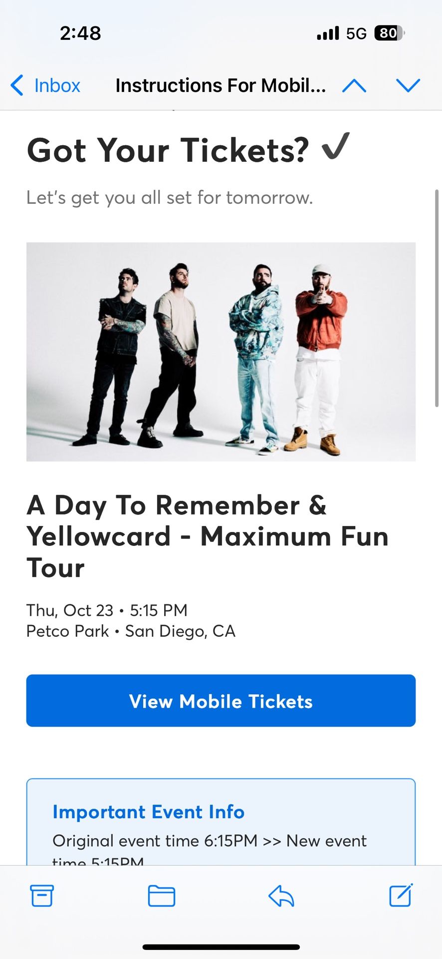 A Day To Remember/ Yellow card Ticket 