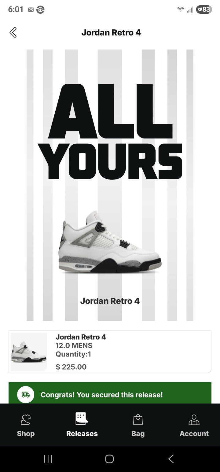 Jordan New  White Cement 4 345 Cash Size 12