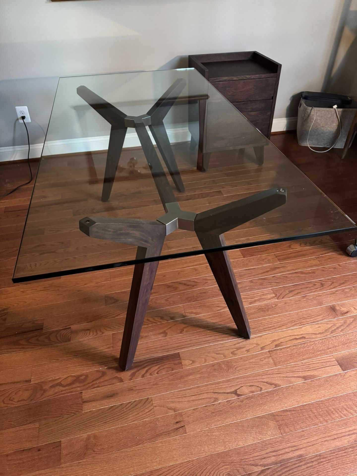 Crate & Barrel Strut Bourbon Glass Top Table/Desk & Two Drawer File Cabinet