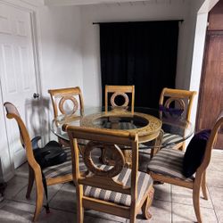 Round Wooden Table 6 Chairs 