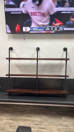 Industrial Pipe and Wood Wall Shelf
