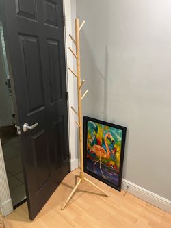 5' Free Standing Natural Wood Coat Hat Rack