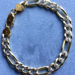 8” Men’s Diamond Cut 8mm Figaro Bracelet QUALITY Gold on Solid Sterling Silver Italy 925 *Pickup Boca Raton