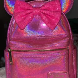 Loungefly Disney Minnie Mouse Pink Holographic Sequin Bow Mini Backpack