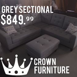 Grey Sectional W/ Ottoman 