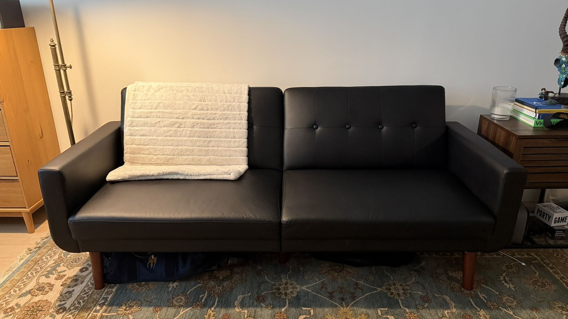 Convertible Sofa / Sleeper Couch – Modern Black Faux Leather