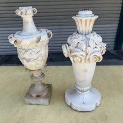 2 Vintage Carved Alabaster Lamp Bases 