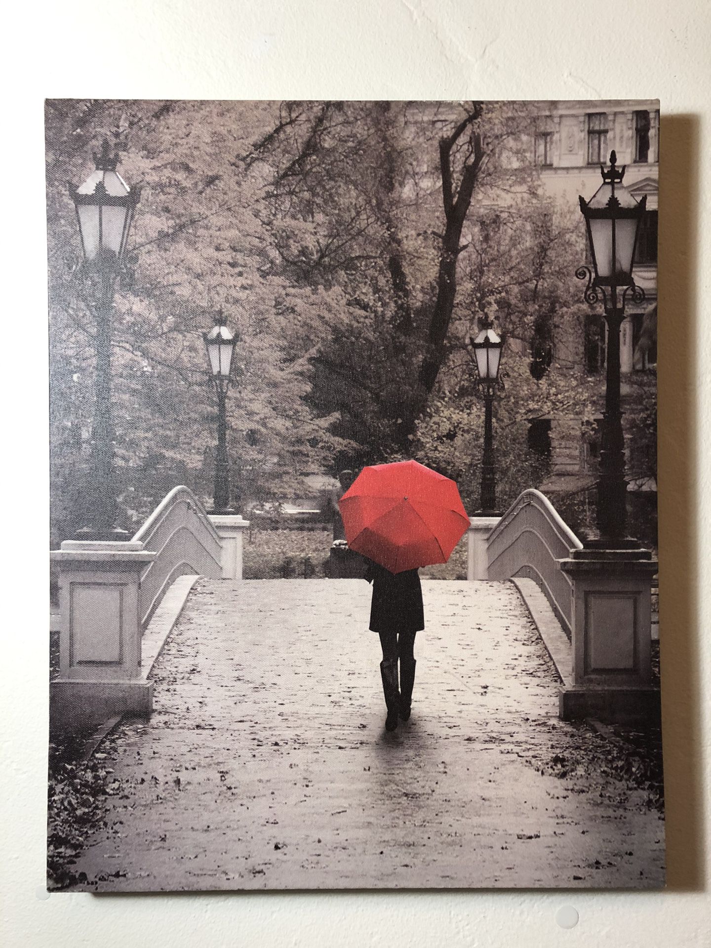 Red umbrella picture on canvas