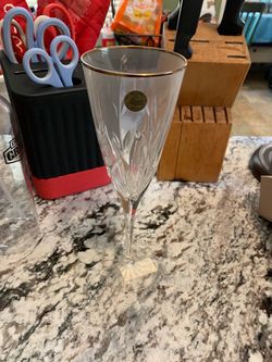 Set of 4 Vintage Cristal D’Arques Durand Cassandra gold rimmed champagne flute