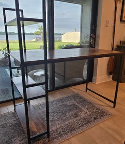 2 Matching Industrial L-Shaped Desk with Attached Bookshelf — Rustic Style