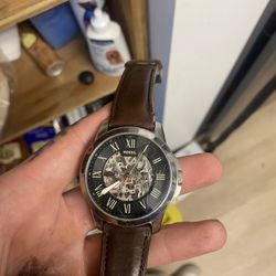 Fossil Automatic Skeleton Watch Brown Leather