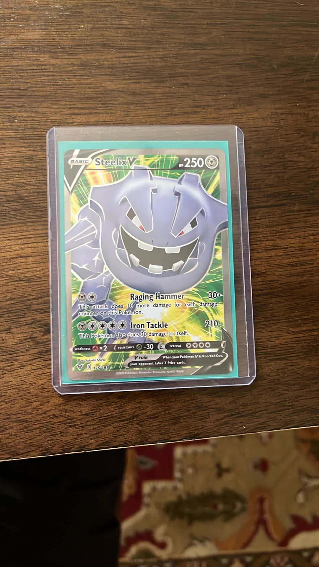 Pokemon Card Full Art Holo Steelix And Top Loader