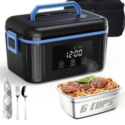 Cordless Electric Lunch Box 18000mAh Rechargeable Portable Automatic Scheduled Heating Lunch Box, 6Cups(1.4L) Container with Insulated Bag fo