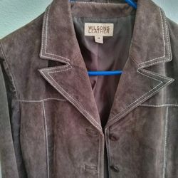 Wilson's Brown Suede Leather Coat Size Med