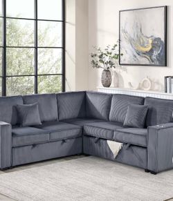 $550.  Sectional Pull Out Bed With Storage USB Cup Holder Available,I Ivory,Dark Gray,Corduroy