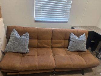 Brown Faux Leather Futon Sofa