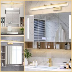 New 32” Adjustable Dimming LED Bathroom Vanity Light Modern Fixture Cabinet Wall Brushed Brass White