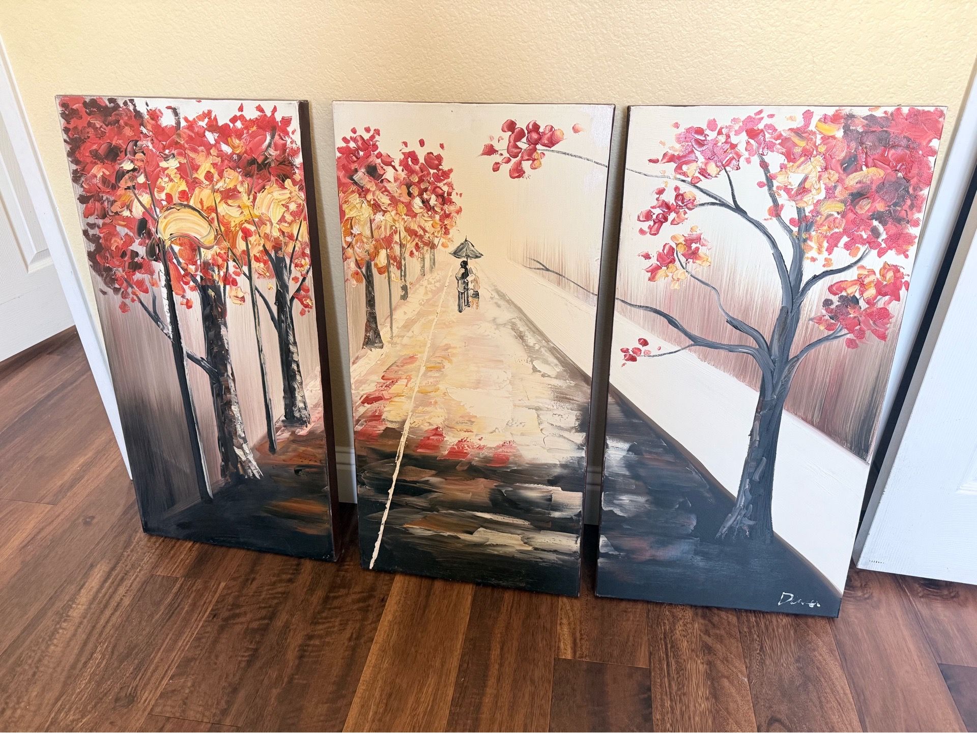3-Piece Autumn Tree Canvas Wall Art (Hand Painted Style)