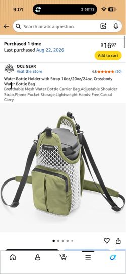 Water Bottle Holder with Strap 16oz/20oz/24oz, Crossbody Water Bottle Bac reathable Mesh Water Bottle Carrier Bag, Adjustable Shoulde Strap, Phone Poc