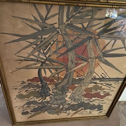 Bali 1970 s vintage wall painting trees art large photo in nice frame 