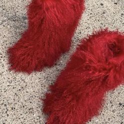Red Real Fur Boots Sizes 7&8