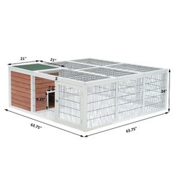 PawHut 64" Wooden Outdoor Rabbit Hutch Playpen with Run and Enclosed Cover