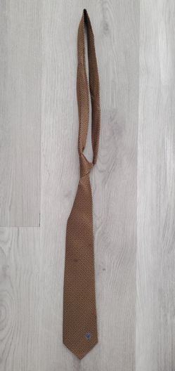 Authentic Gianni Versace Silk Tie Gold Navy Blue Geometric Diamond Medusa Vintage