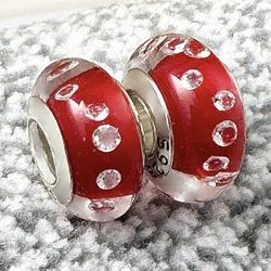 2 Charms For Pandora Red With Swarovski Crystals 925 Sterling Silver Cores