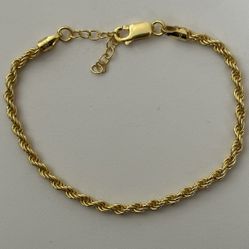 Rope chain 925 silver bracelet unisex 18k yellow gold plated