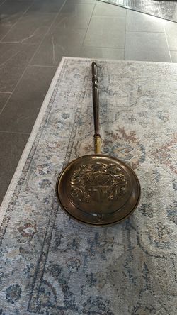 Antique Brass Bed Warmer with Coat of Arms