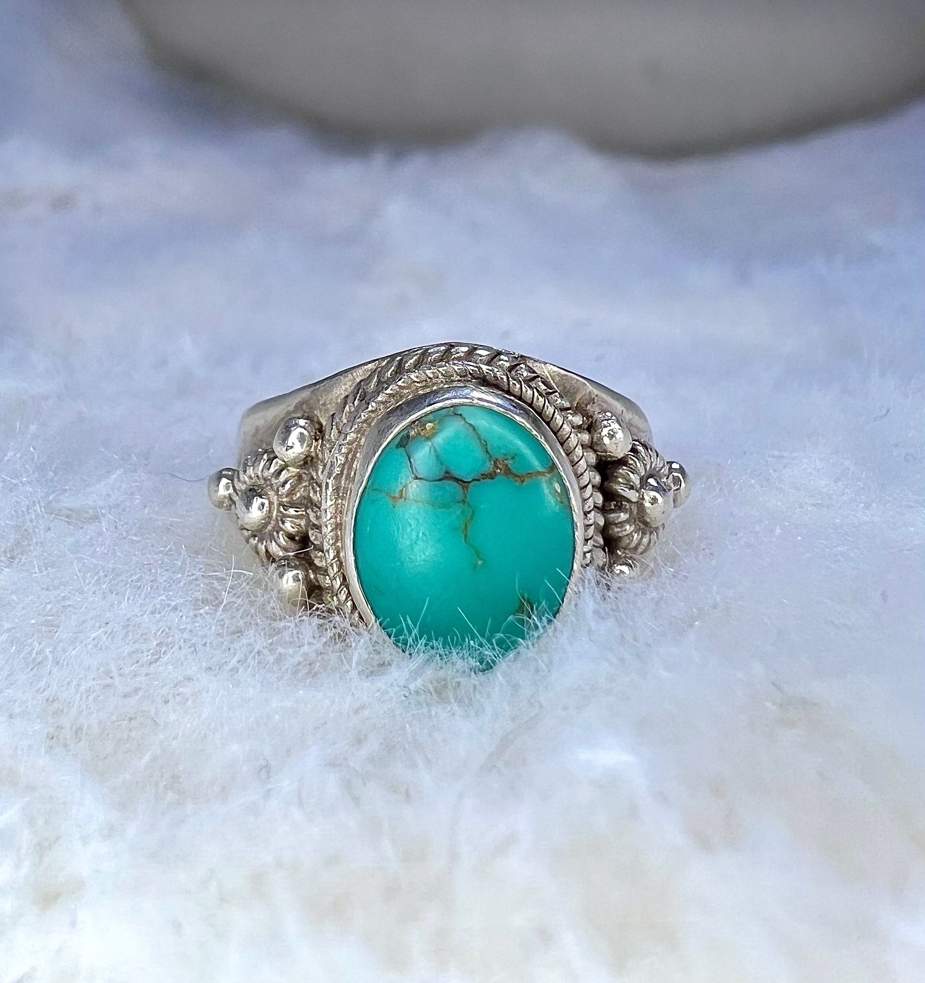 Sterling Flower & Turquoise Ring