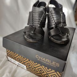 Sz 7 ½ Black Sandals With 3 ½" Heel