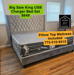 King USB Port Bed + Pillow Top Mattress $649 💥🚛