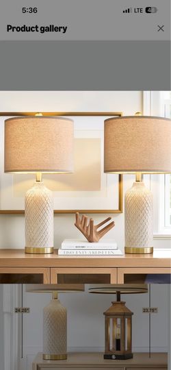 24.25" Table Lamps Set of 2 Modern Ceramic Lamps for Living Room Bedroom Boho Bedside Lamps for Night Stands Nightstand Lamp Farmhouse Side End Table 