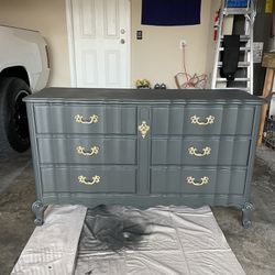 Refinished Six Drawer Dresser W/ Mirror 