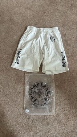 White Chrome Heart Shorts
