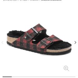 Birkenstock Arizona Shearling Plaid Red EU 37 , Women 6 Men 4