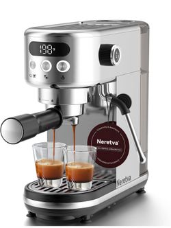 Neretva Espresso Machine 20 Bar, Super Compact Espresso Maker Stainless Steel Professional Coffee Machine Espresso with Power Steam & LED Display for 