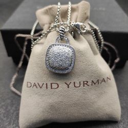 Ladies David Yurman silver 18mm square diamond full diamond necklace