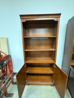 Vintage Oak Bookcase Cabinet with Shelves