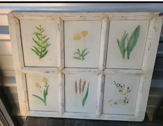 ●○Vintage Style Window Frame Botanical Wall Art (approx.18"x24")