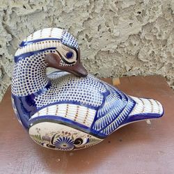 Vintage Large Mexican Tonala Pottery Duck Swan Mexico Folk Art Hand Painted