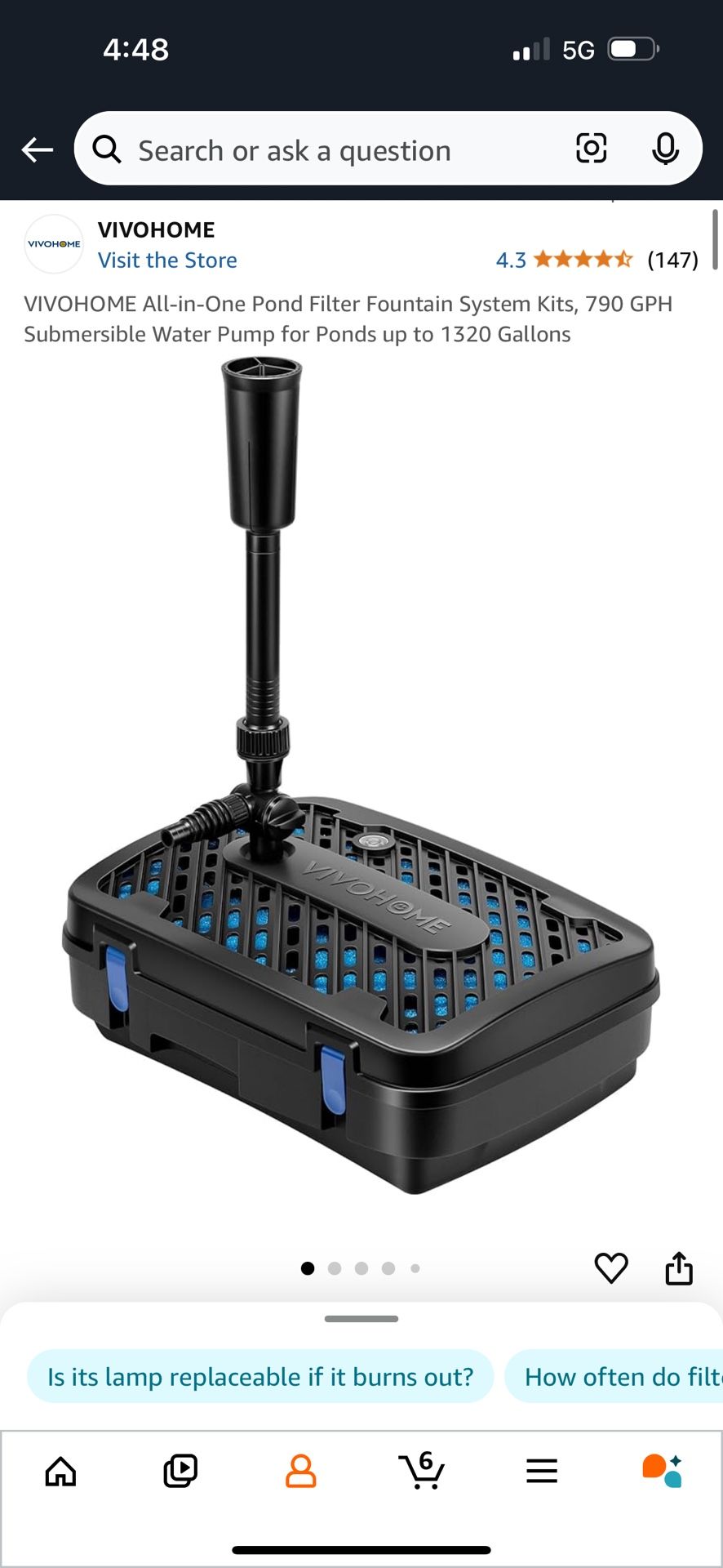 VIVOHOME All-in-One Pond Filter Fountain System Kits, 790 GPH Submersible Water
