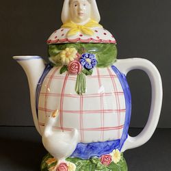 Farmhouse Lady Tea Pot Flowers Hand painted The Haldon Group Vintage