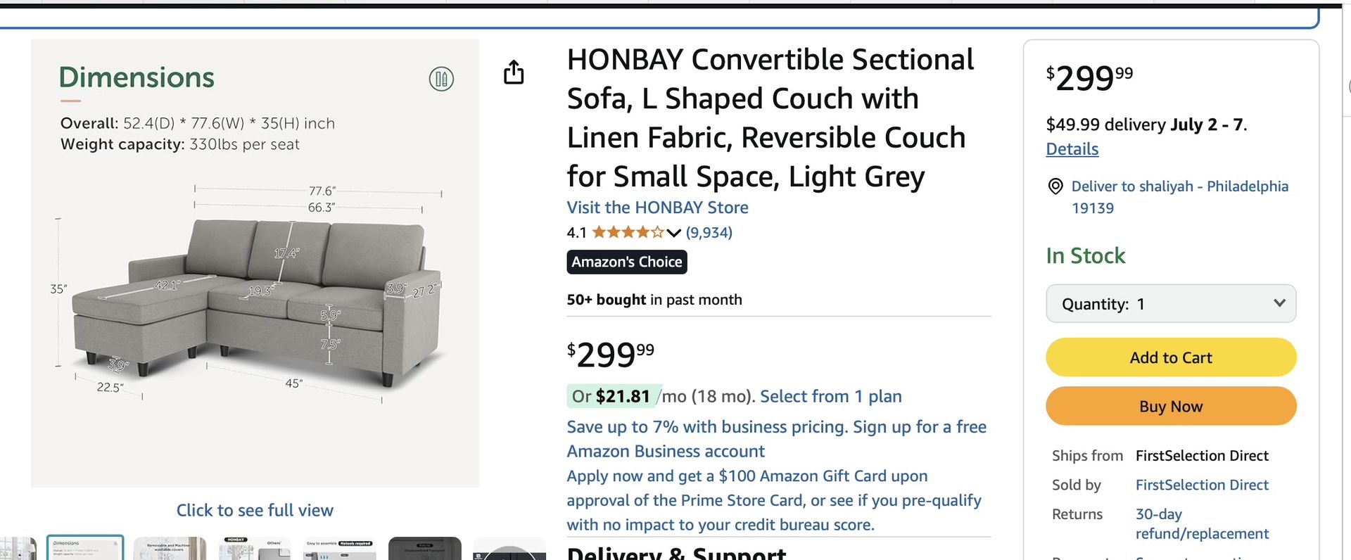 Used HONEYBAY L-Shaped Couch