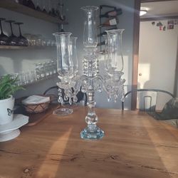 29" Clear 5 Arm Crystal Glass Candelabra Hurricane Taper Candle Holder