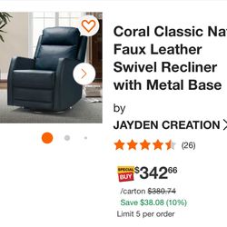 Coral Classic Navy Faux Leather Swivel Recliner with Metal Base