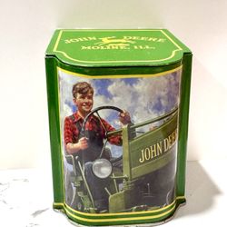 Vintage John Deere Moline IL Metal Tin Can Storage Container Farm Tractor Decor 