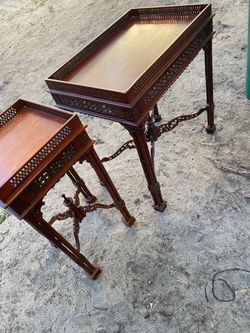 Elegant wooden side tables with intricate carvings. $60 for both together Located Mount Dora Fla 327